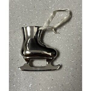 RESTORATION HARDWARE Heavy Christmas Ornament Silver Ice Skate Vintage Ribbon